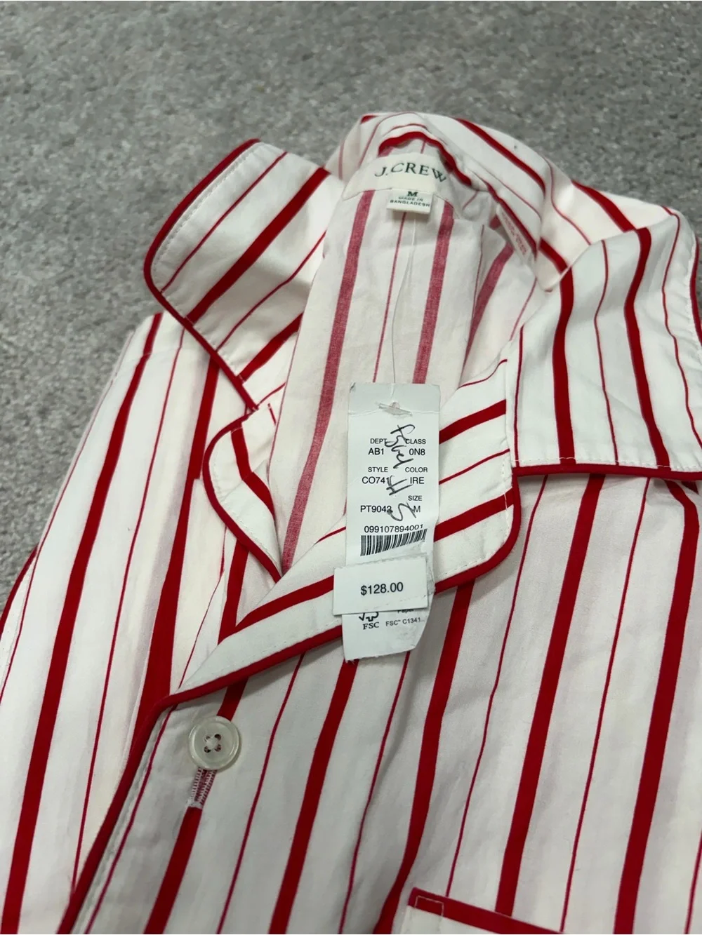J. Crew Red & White Striped Cotton Button-Up Sleep Shirt